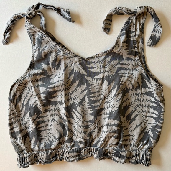 Anthropologie Jane + Delancey Crop Top Sleeveless Gray w/ White Ferns, Ties, S - Picture 2 of 8